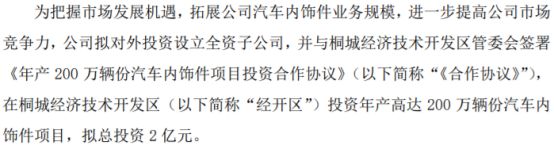 飞尔股份拟200Kaiyun 开云体育0万设立全资子公司安徽飞尔汽车零部件有限公司